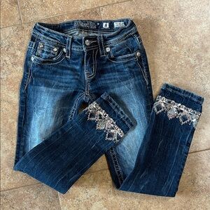 Miss Me Dark Blue Jeans with Embellished Accents